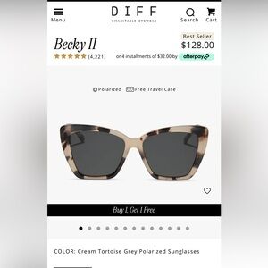 DIFF Eyewear Becky II Cream Tortoise Grey Polarized Sunglasses